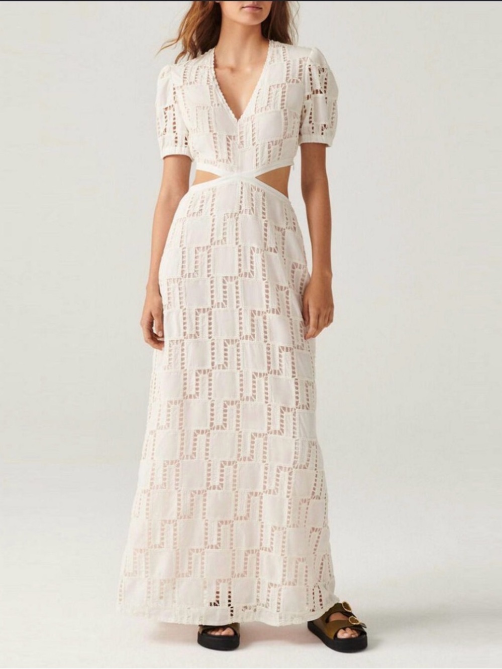 ba&sh Ava Ecru Openwork Knit Cutout Maxi Dress XS